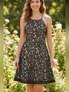 Libian Black & Cream Swirl Lace Skater Dress - Size 1X